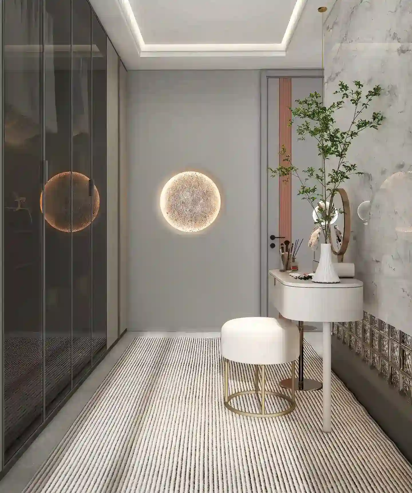 hinged wardrobe with dark grey glass doors