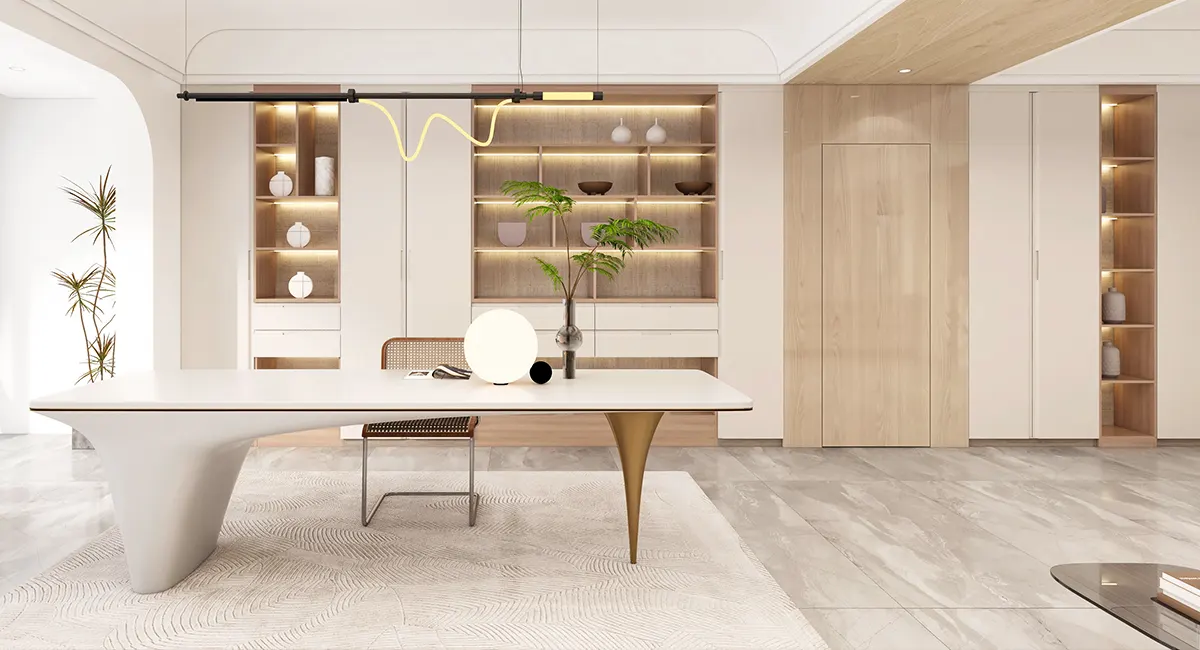 modern large apartment design in white and wood tone